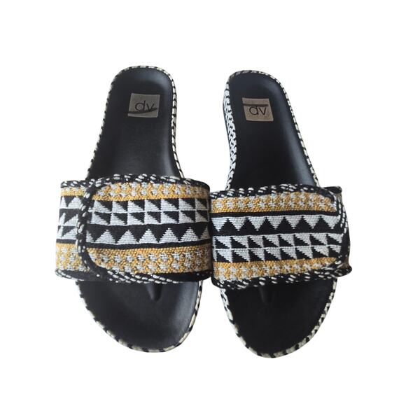 Dolce Vita Boho Woven Aztec Pattern Slip-On Sandal Black White Yellow Women's 8 - Picture 2 of 5